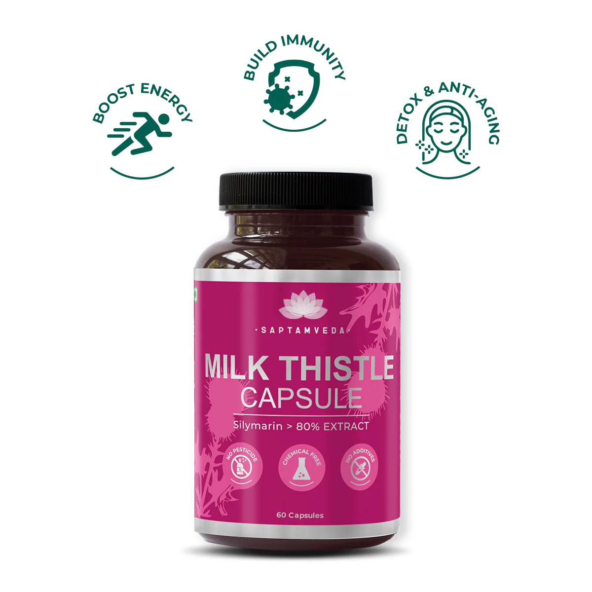 Saptamveda Herbal Liver Detox Supplement - Milk Thistle Extract for Fatty Liver & Detox, 800mg - Image 3