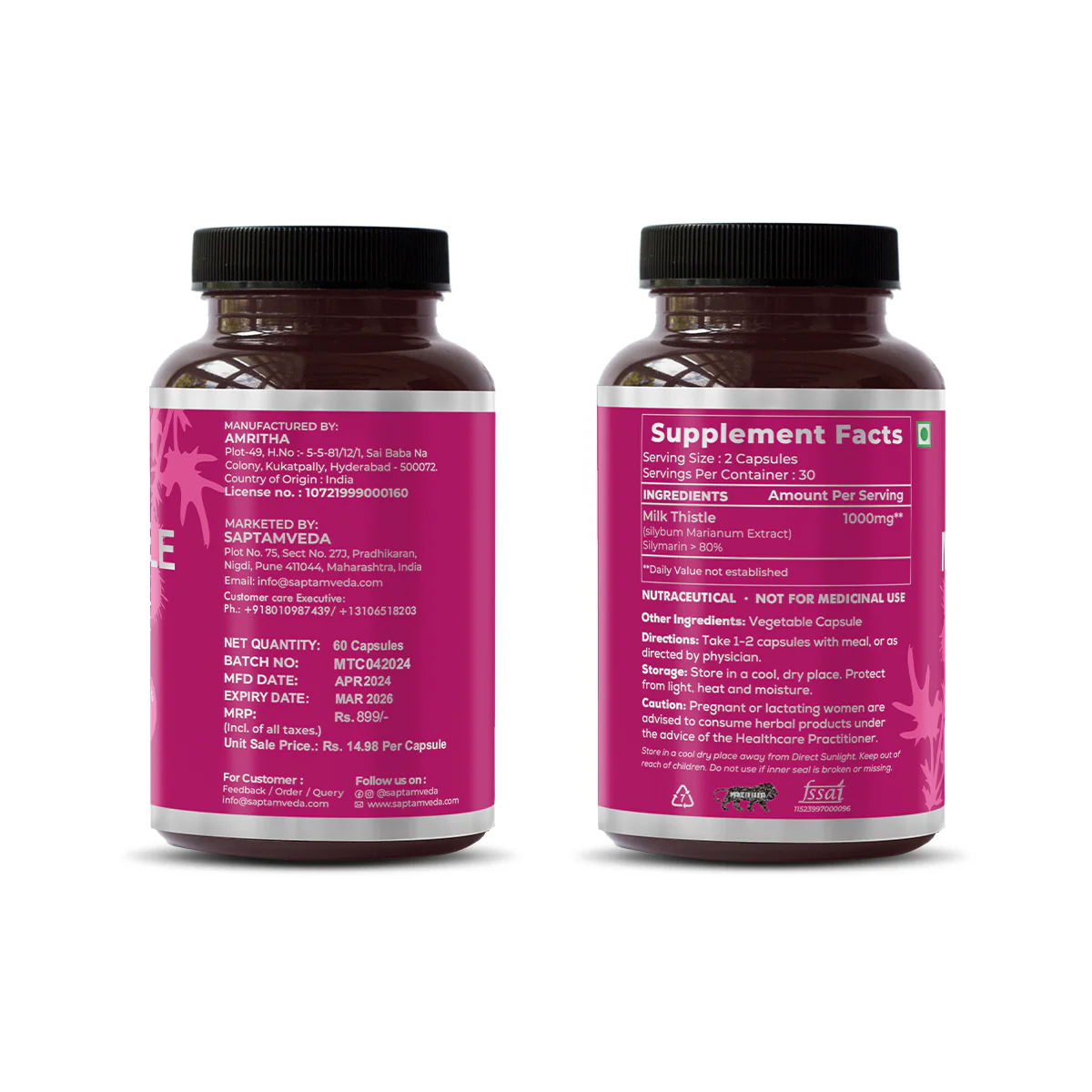 Saptamveda Herbal Liver Detox Supplement - Milk Thistle Extract for Fatty Liver & Detox, 800mg - Image 8