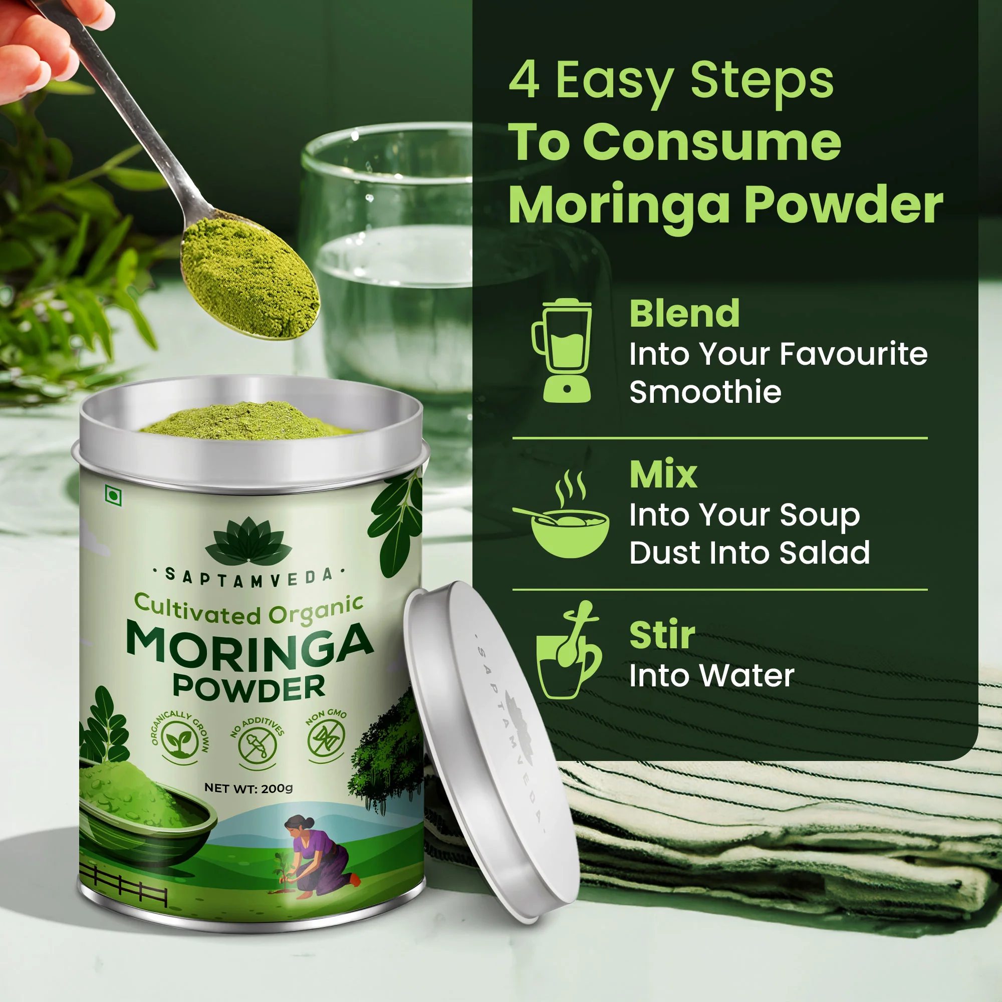 Apple Beetroot Carrot & Moringa Powder 200gm each | Tin Combo - Image 3