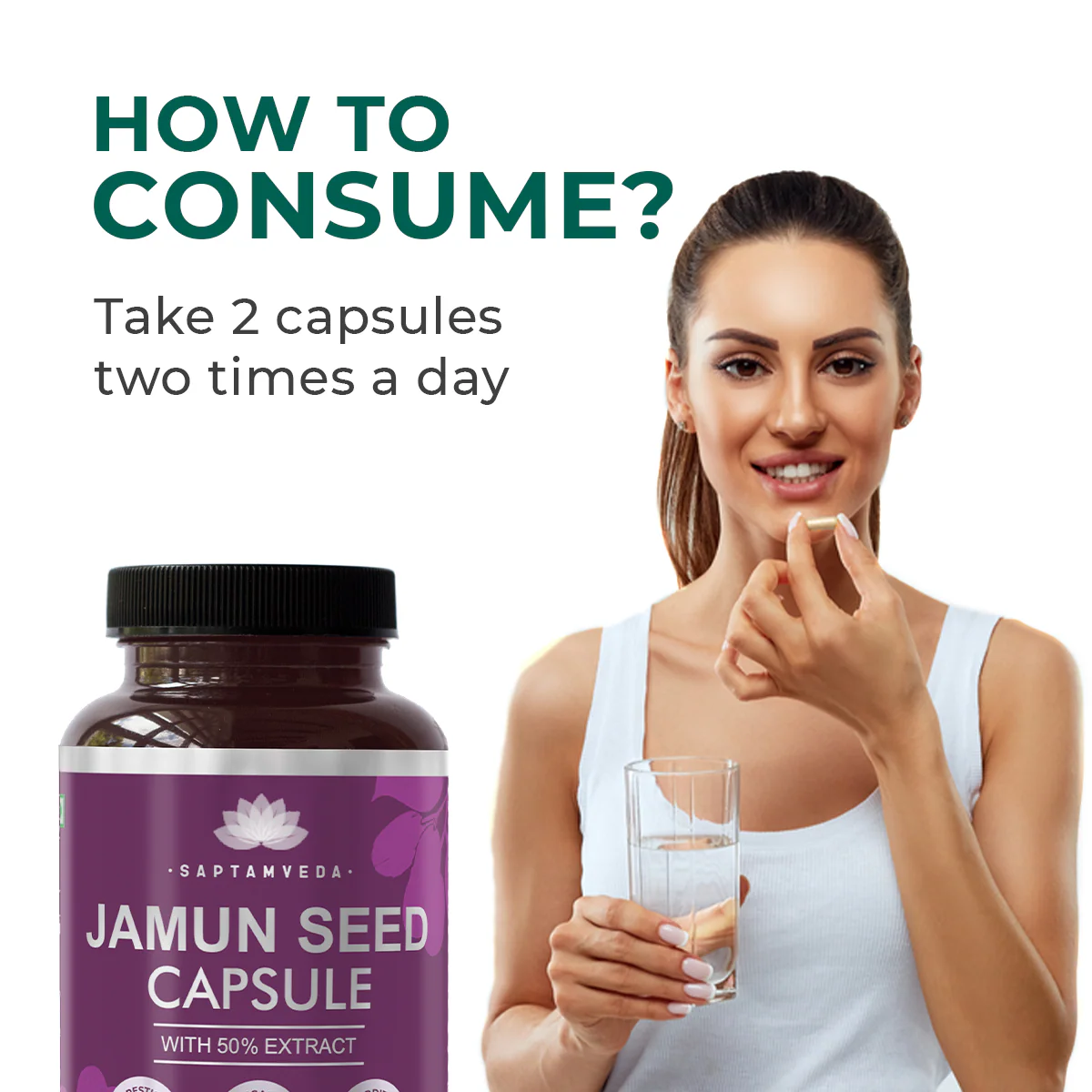 Natural Jamun Seed Capsules - Blood Sugar Support, Digestion & Detox, 50% Extract, 60 Capsules - Image 3