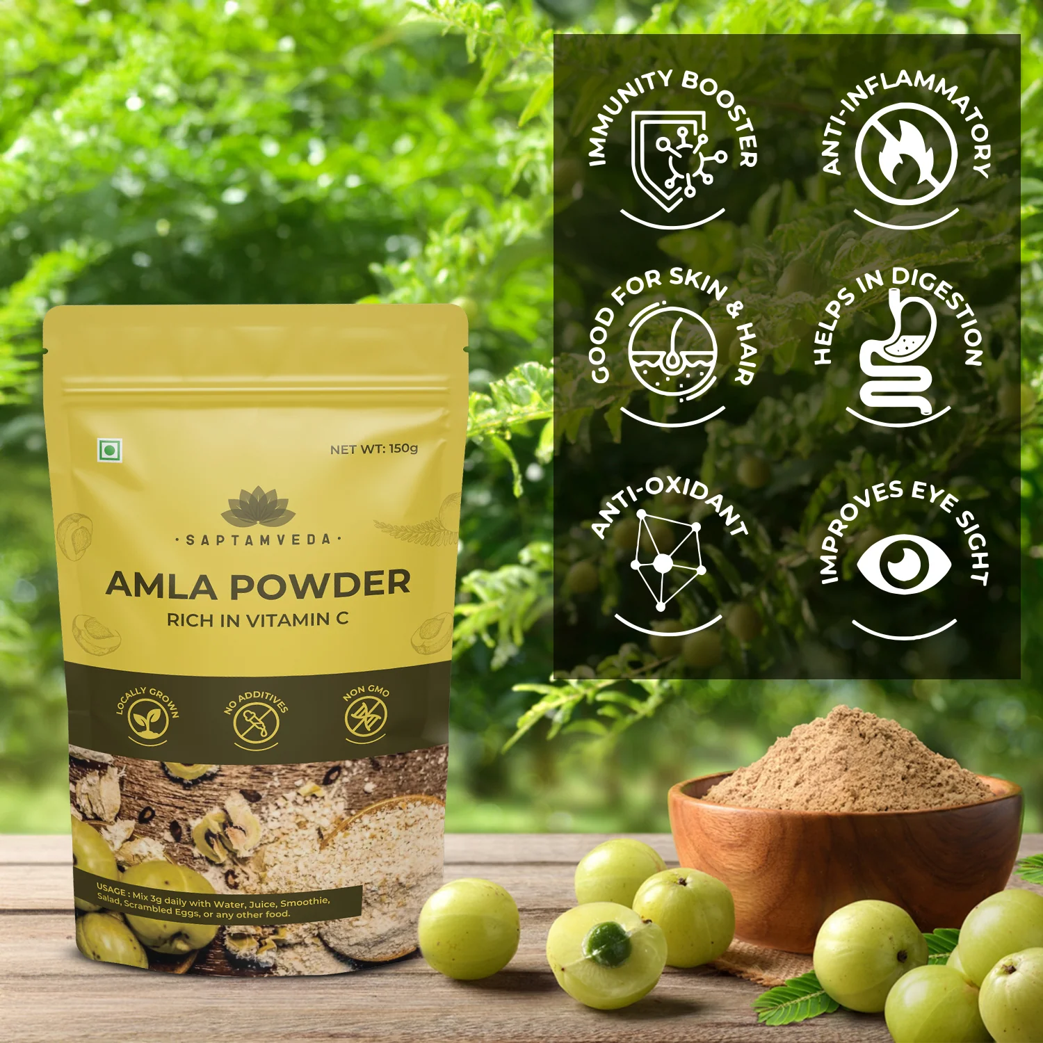 Saptamveda Organic Amla Powder - Vitamin C Superfood for Immunity & Skin Health, 300g - Image 4