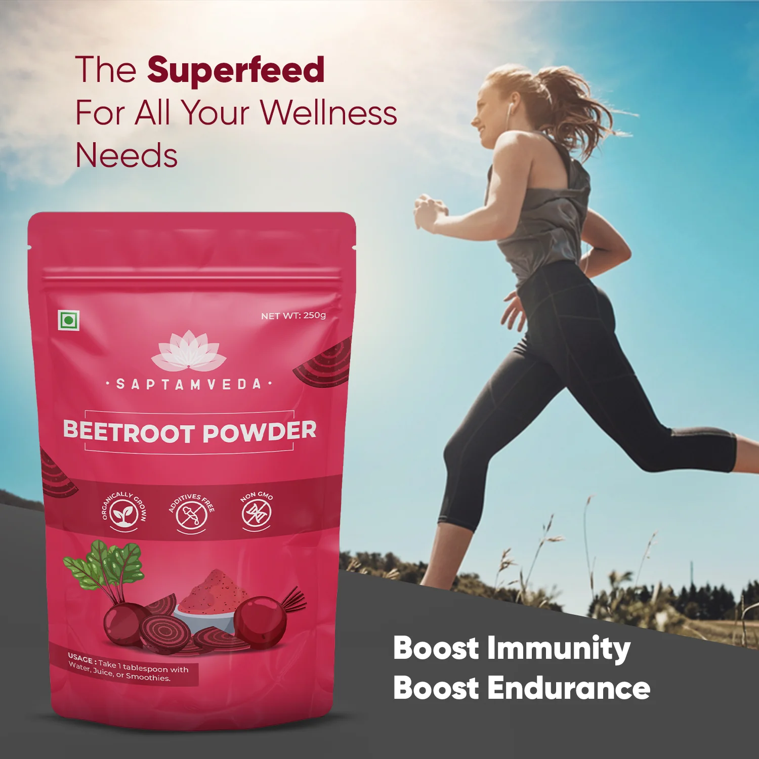 Saptamveda Beetroot Powder - Organic Superfood for Energy, Heart Health & Nutrition, 250g - Image 10
