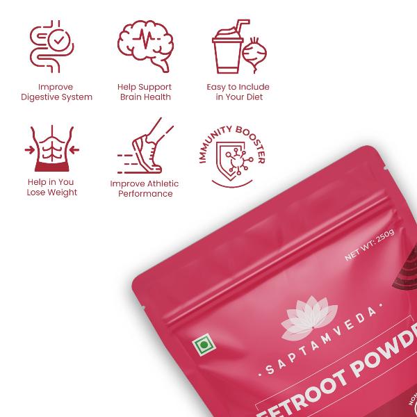 Saptamveda Beetroot Powder - Organic Superfood for Energy, Heart Health & Nutrition, 250g - Image 3