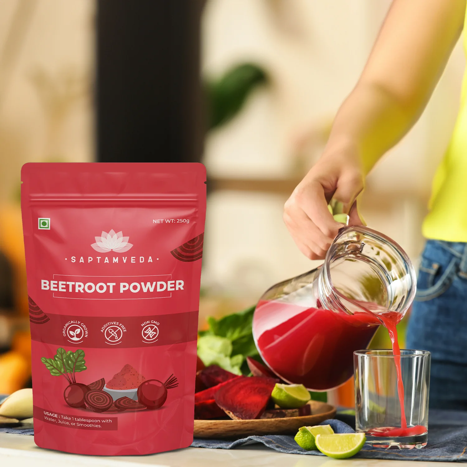 Saptamveda Beetroot Powder - Organic Superfood for Energy, Heart Health & Nutrition, 250g - Image 9