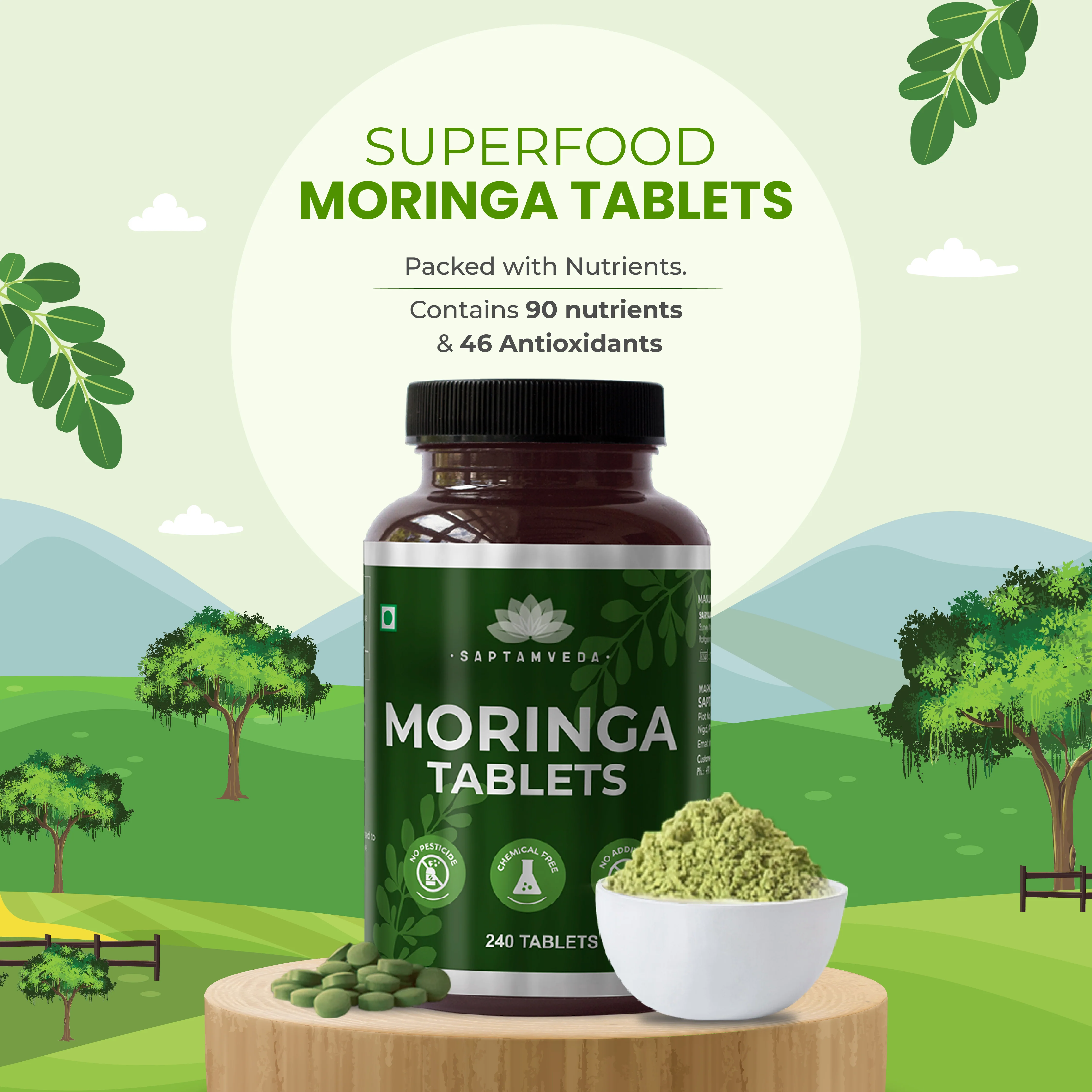 Saptamveda Organic Moringa Tablets - Protein-Rich Organic Superfood for Energy, Immunity & Weight Support - Image 5