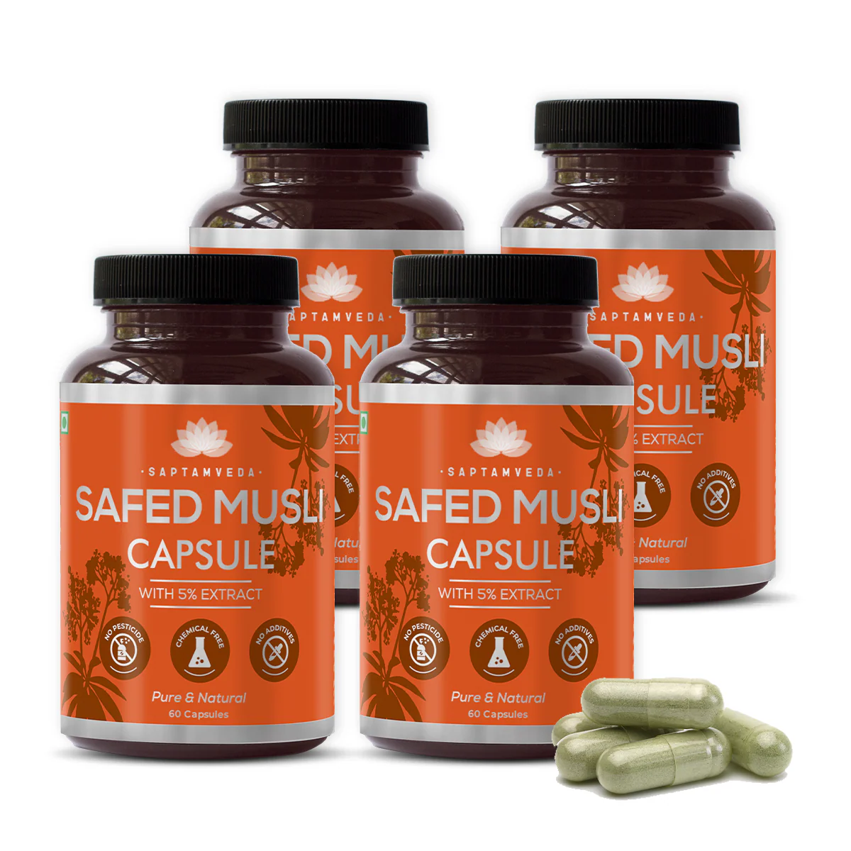 Natural Safed Musli Capsules - Strength & Vitality Booster, 60 Capsules - Image 3