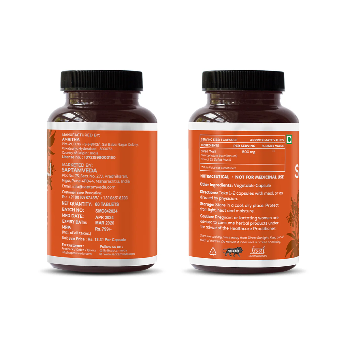Natural Safed Musli Capsules - Strength & Vitality Booster, 60 Capsules - Image 4