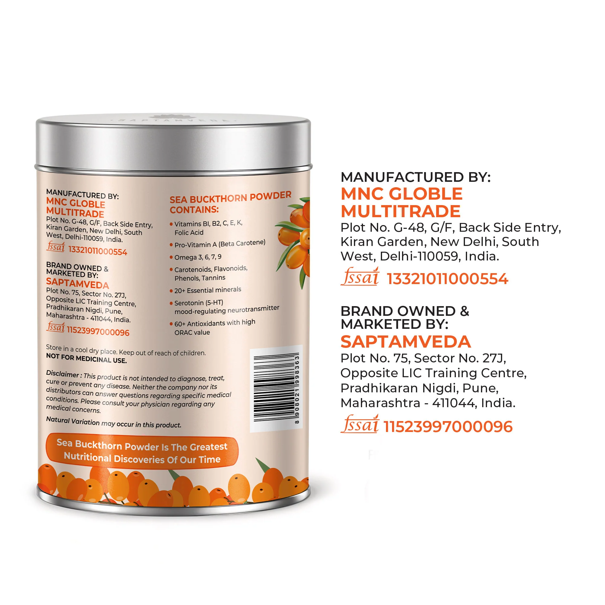 Saptamveda Organic Sea Buckthorn Powder | Himalayan Superberry for Immunity, Skin & Heart Health, 200g Tin - Image 8
