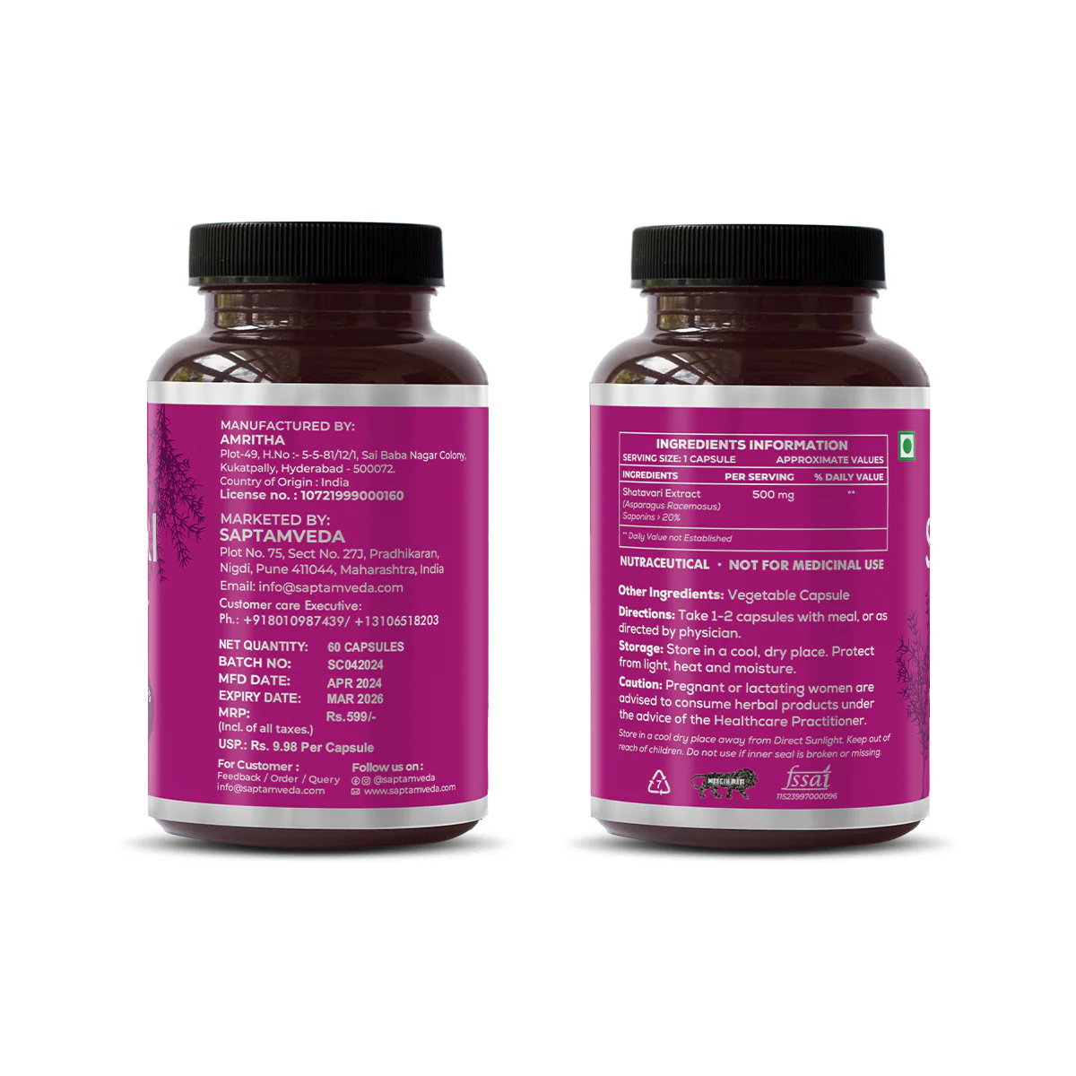 Natural Shatavari Capsules - Hormonal Balance & Women's Health, 60 Capsules - Image 5