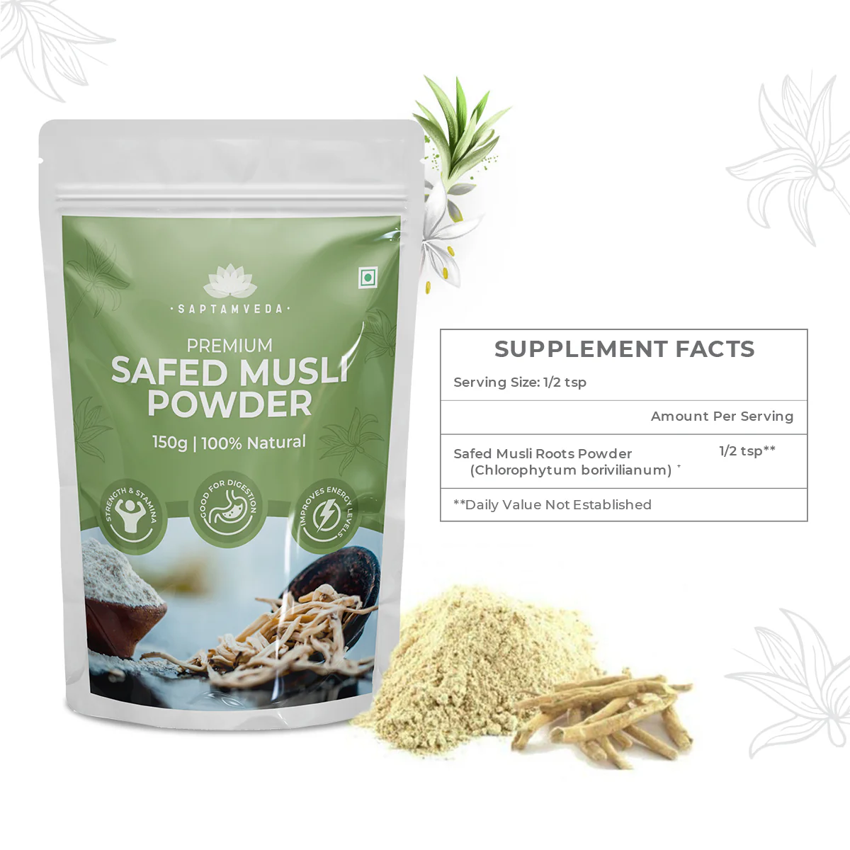 Premium Safed Musli Powder - Natural Energy & Vitality Booster, 150g - Image 4