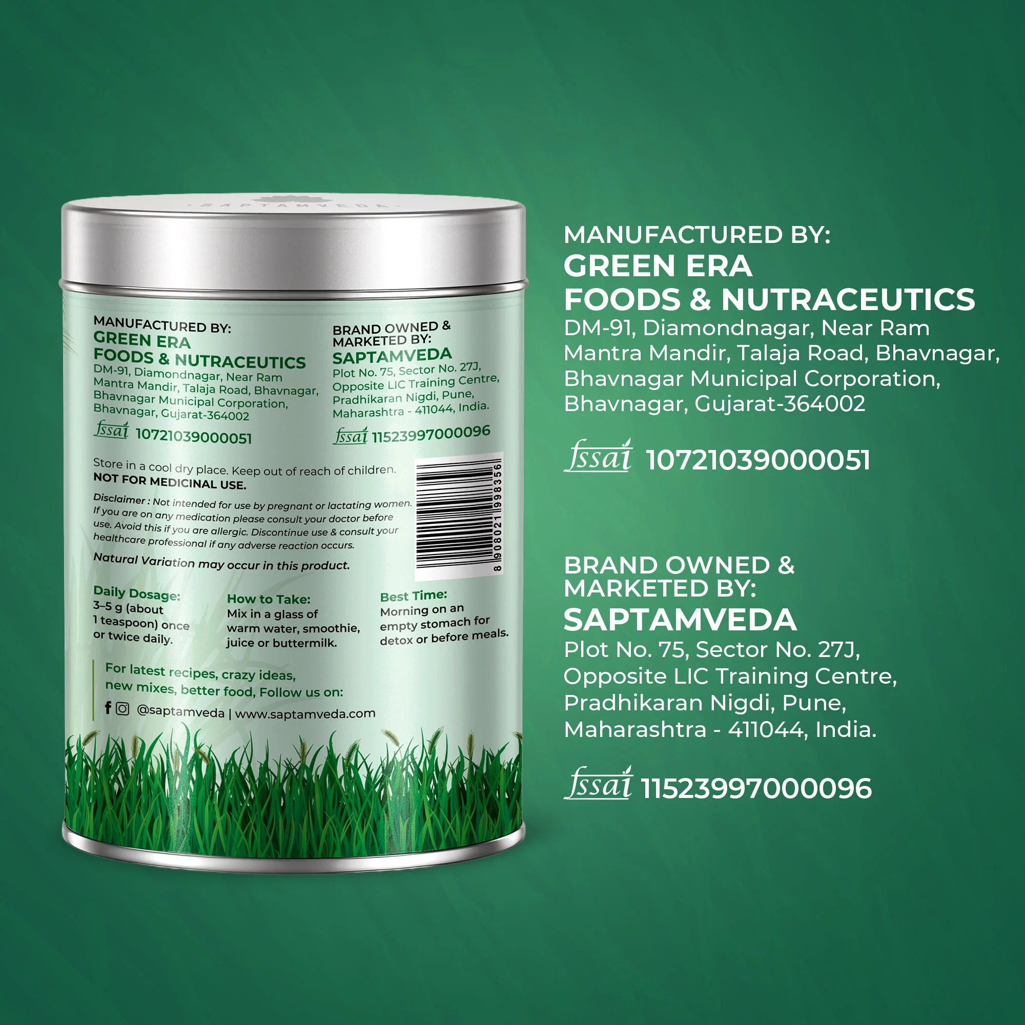 Saptamveda 100% Pure Wheatgrass Powder | Rich in Chlorophyll & Antioxidants | 200g Tin - Image 7