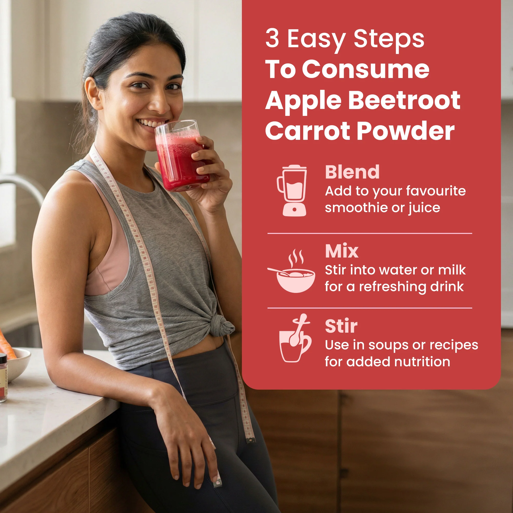 Saptamveda ABC Powder – Apple, Beetroot & Carrot Superfood Powder for Immunity, Skin & Digestion 200gm (Pouch) - Image 3