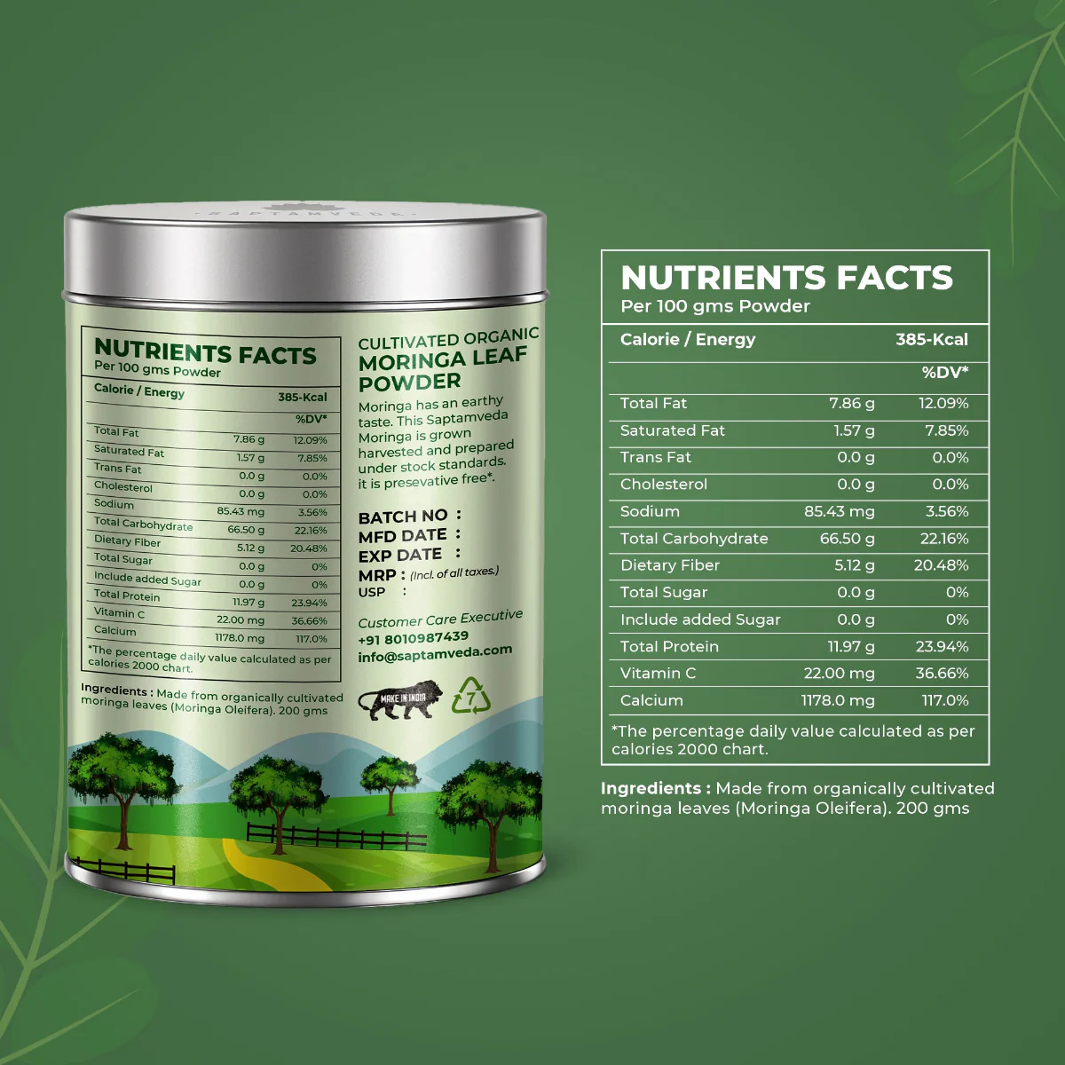 Saptamveda Organic Moringa Powder - Premium Superfood for Energy & Immunity Boost, 200g Tin - Image 5