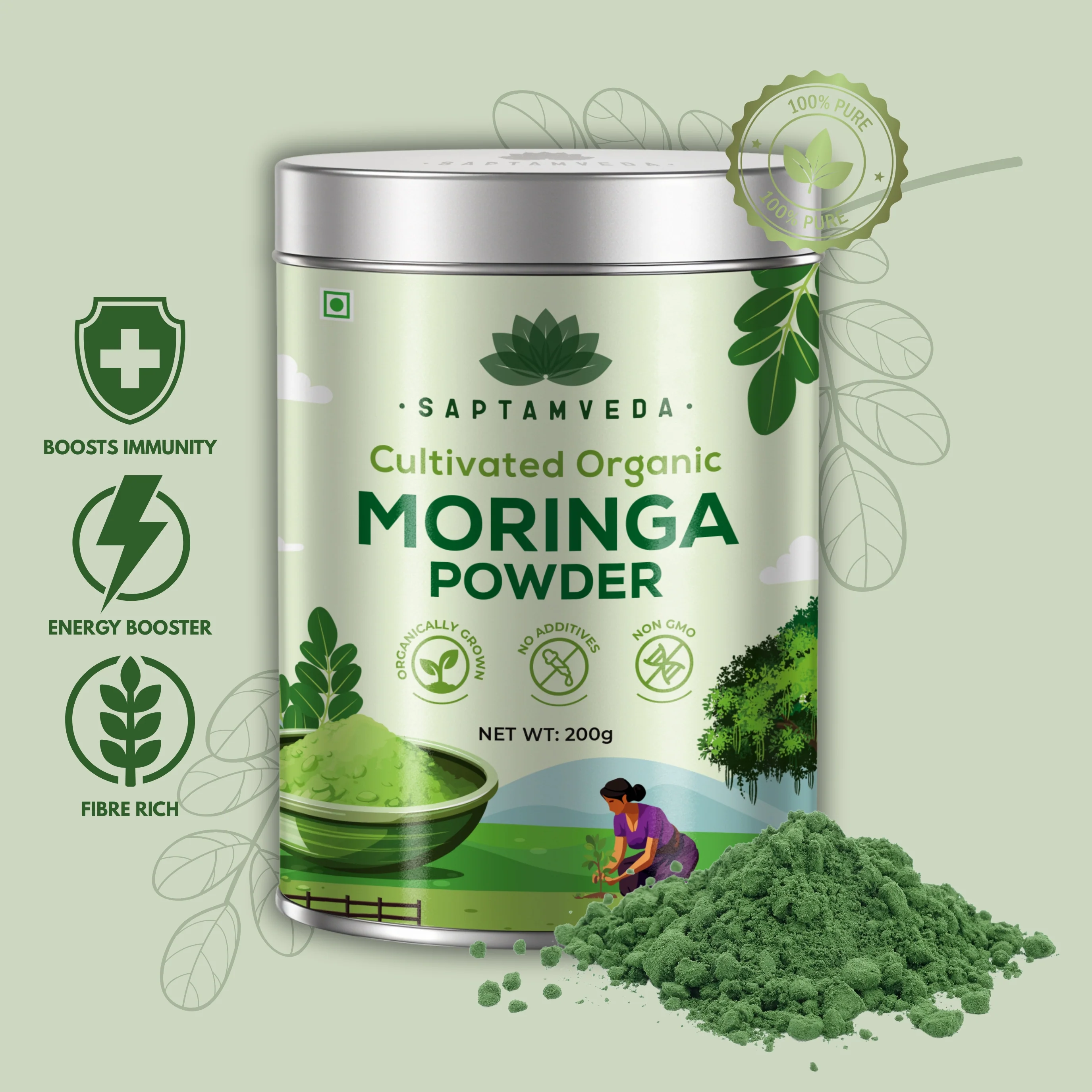 Moringa & Wheatgrass Powder 200gm each | Tin Combo - Image 6