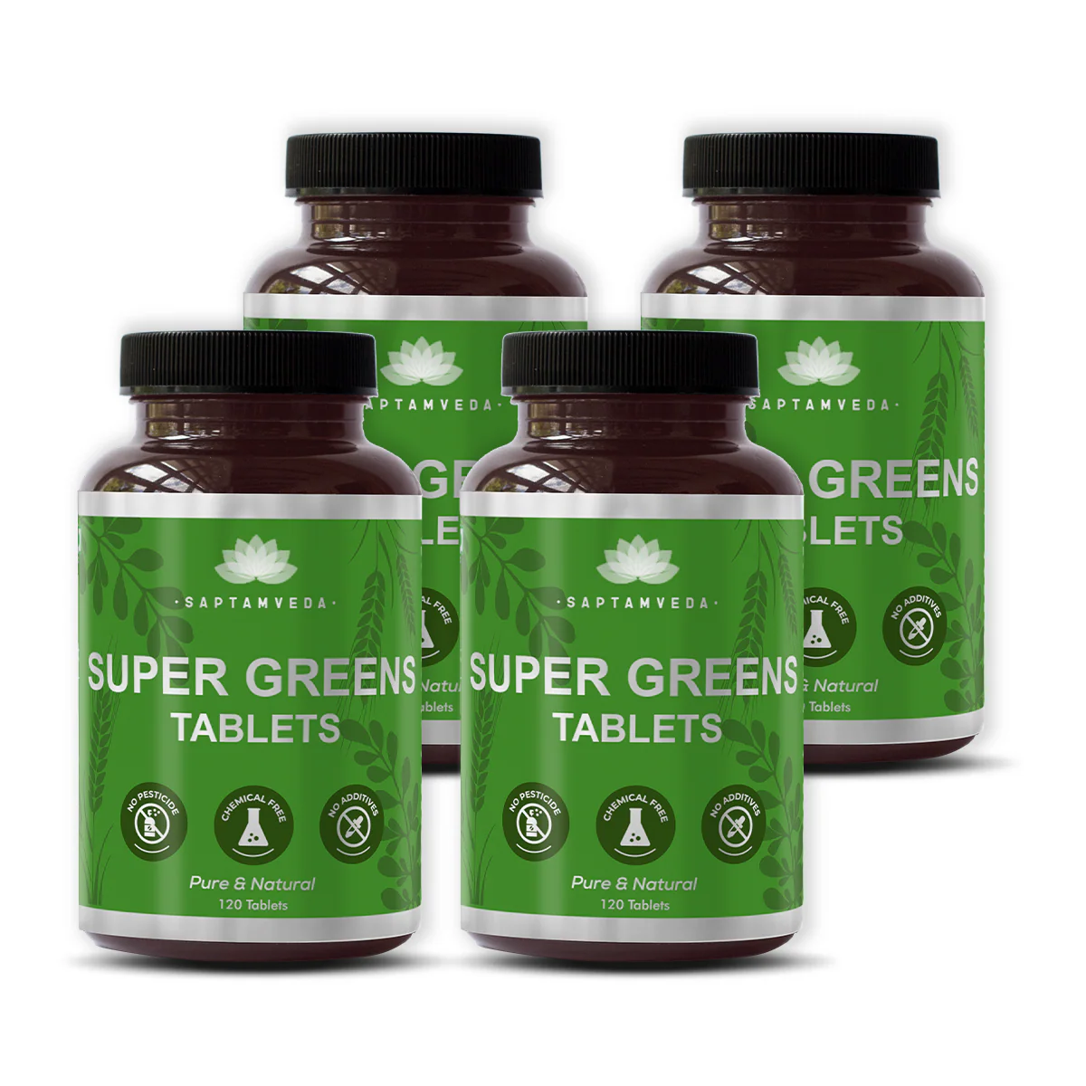 Organic Supergreens Tablets - Spirulina, Moringa, Wheatgrass & Barleygrass, 120 Tablets - Image 3