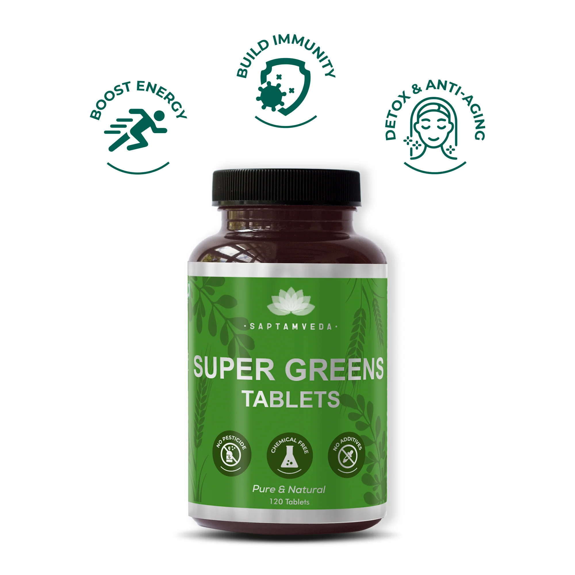 Organic Supergreens Tablets - Spirulina, Moringa, Wheatgrass & Barleygrass, 120 Tablets - Image 6