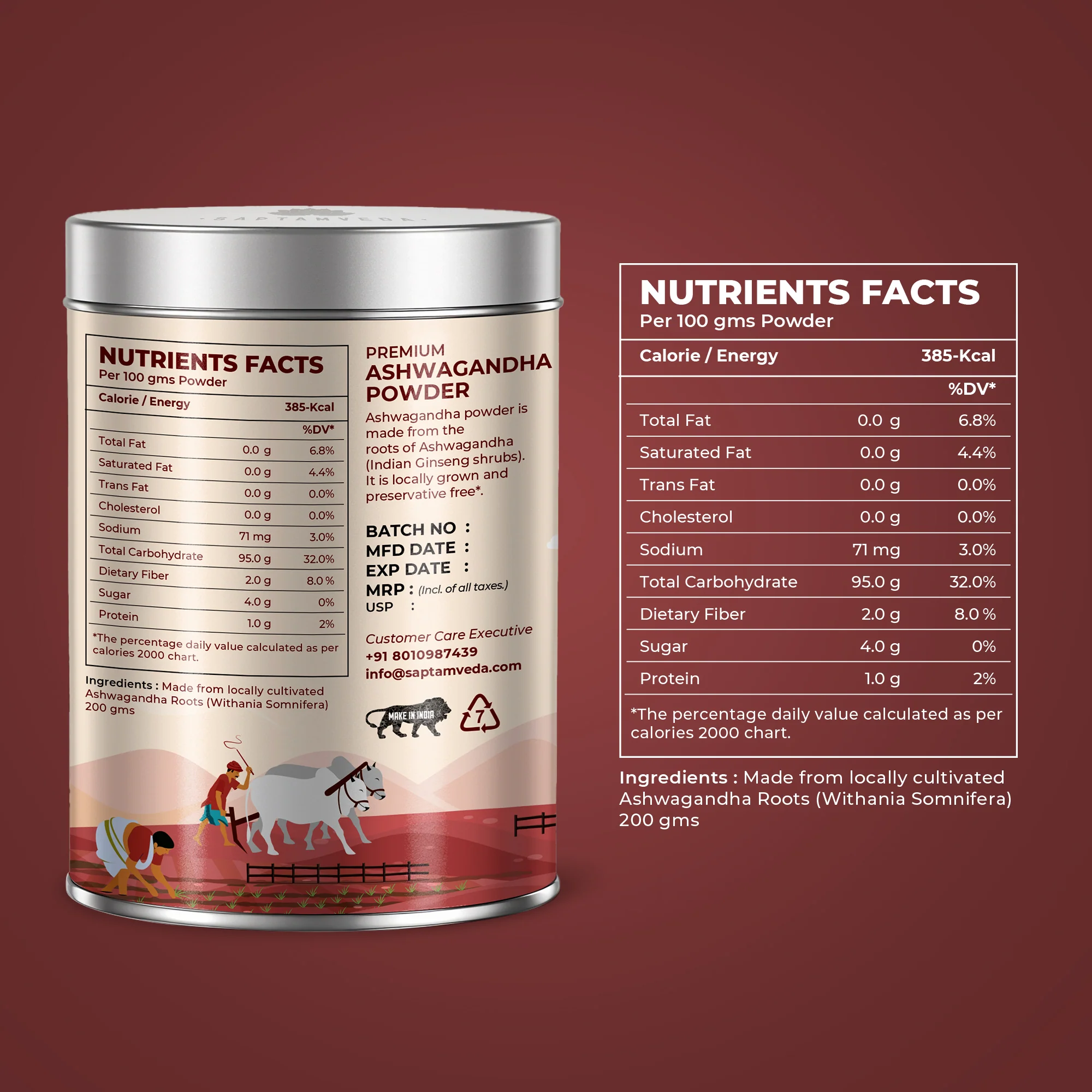 Saptamveda Premium Ashwagandha Powder (200gm Tin) | Stress Relief, Energy Boost & Hormonal Balance - Image 5