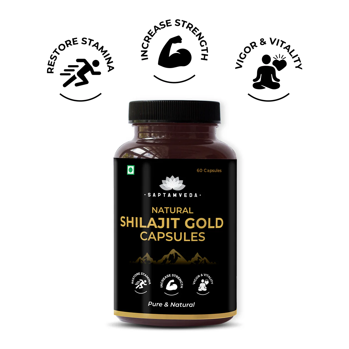 Saptamveda Shilajit Gold Capsules - Ashwagandha & Safed Musli for Vitality & Wellness, 500mg - Image 3