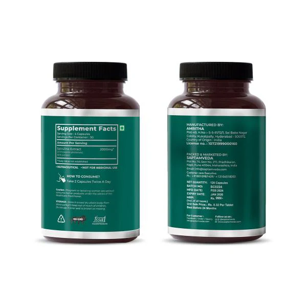 Saptamveda Spirulina Capsules - Protein-Rich Organic Superfood for Energy, Immunity & Detox, 2000mg - Image 10