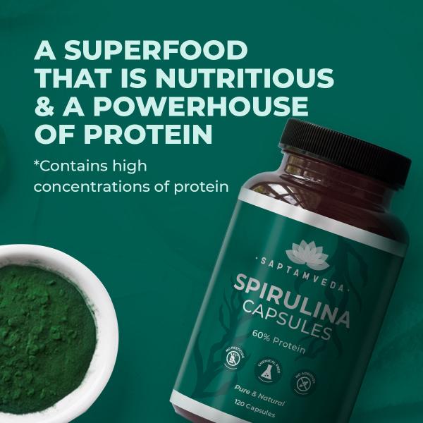 Saptamveda Spirulina Capsules - Protein-Rich Organic Superfood for Energy, Immunity & Detox, 2000mg - Image 11