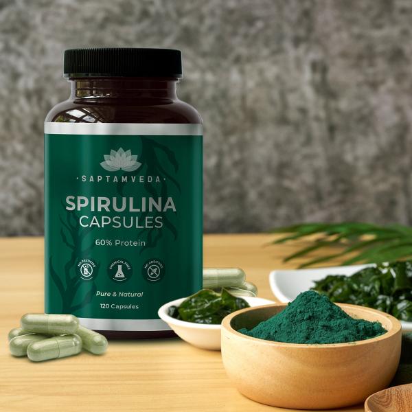 Saptamveda Spirulina Capsules - Protein-Rich Organic Superfood for Energy, Immunity & Detox, 2000mg - Image 7
