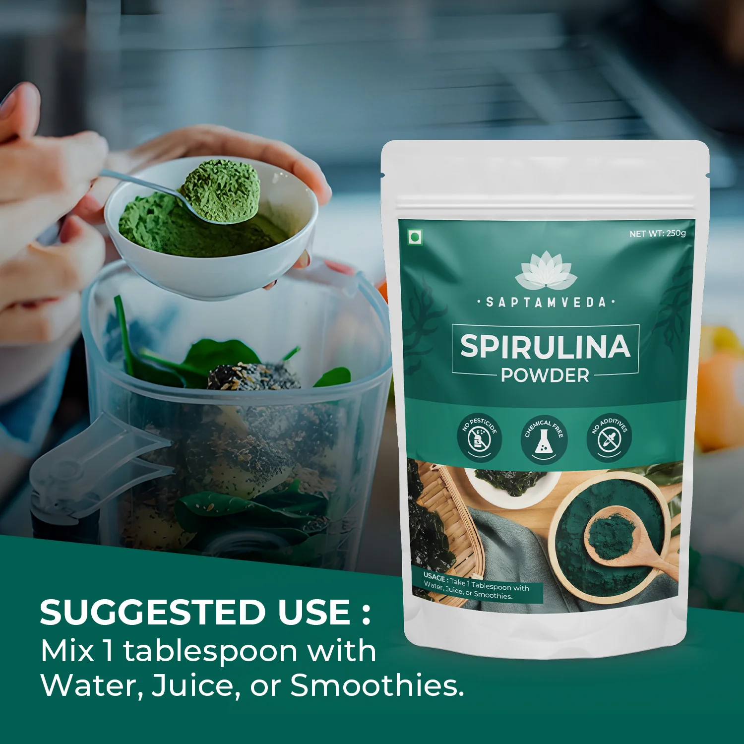 Saptamveda Spirulina Powder - Organic Superfood for Energy, Immunity Boost, and Detox, 200g - Image 4