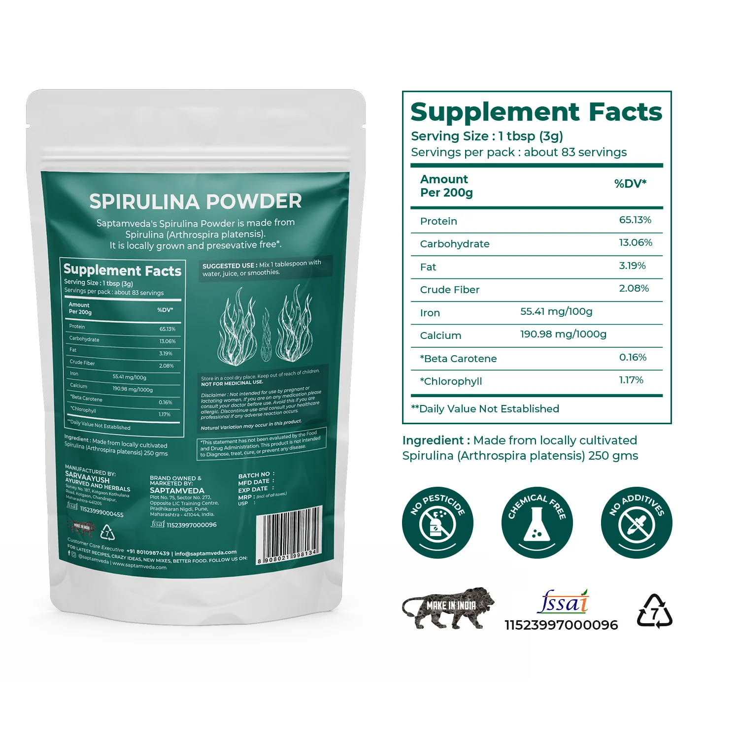 Saptamveda Spirulina Powder - Organic Superfood for Energy, Immunity Boost, and Detox, 200g - Image 7